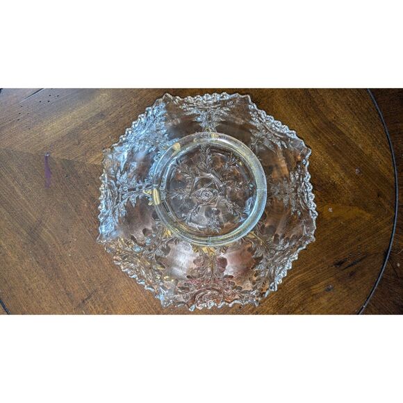 EAPG LABELLE ROSE CUT GLASS BOWL 1905 9.5" GOLD EMBELLISHMENTS VINTAGE ANTIQUE - Picture 3 of 6